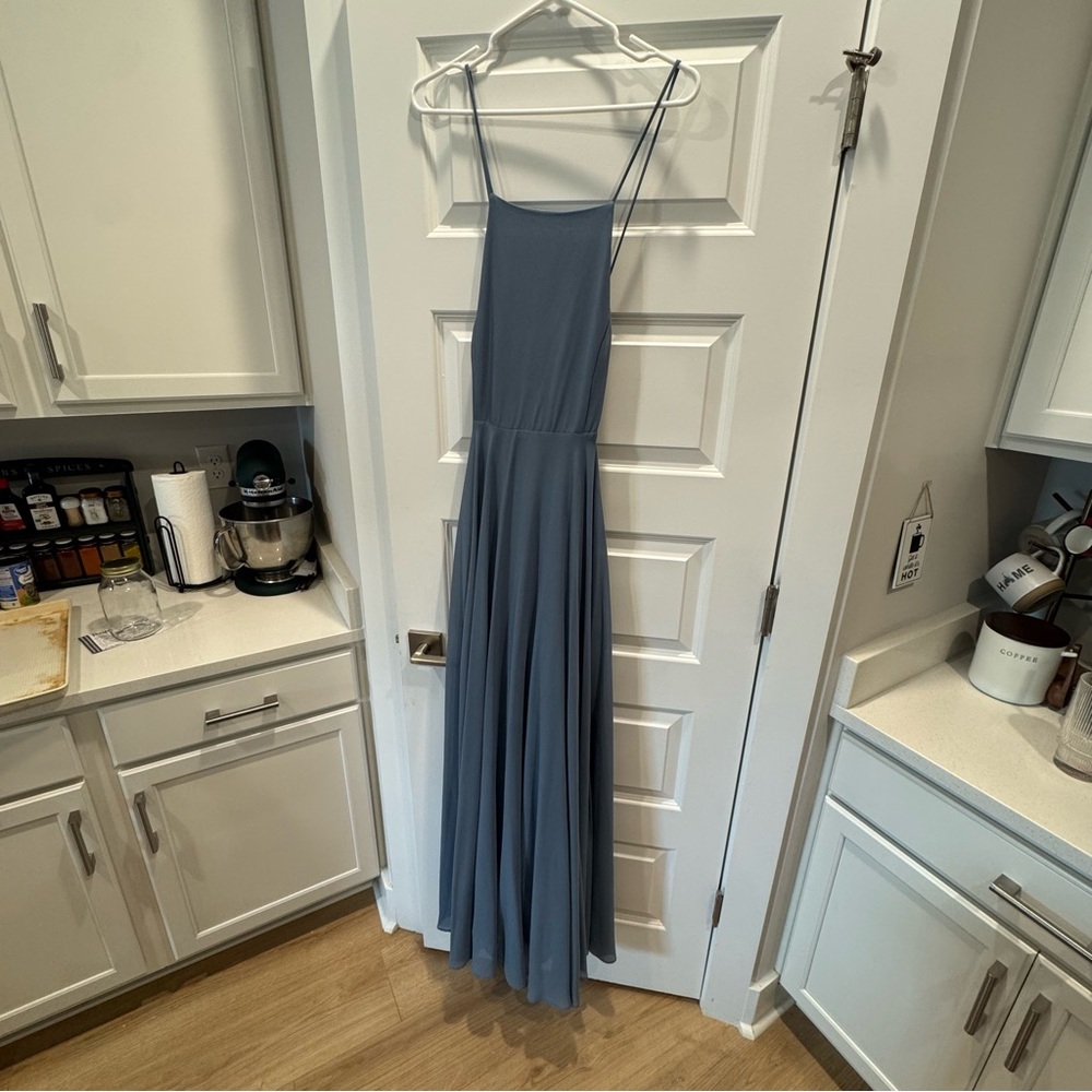 Lulus Pale blue spaghetti strapped floor length bridesmaid dress large
